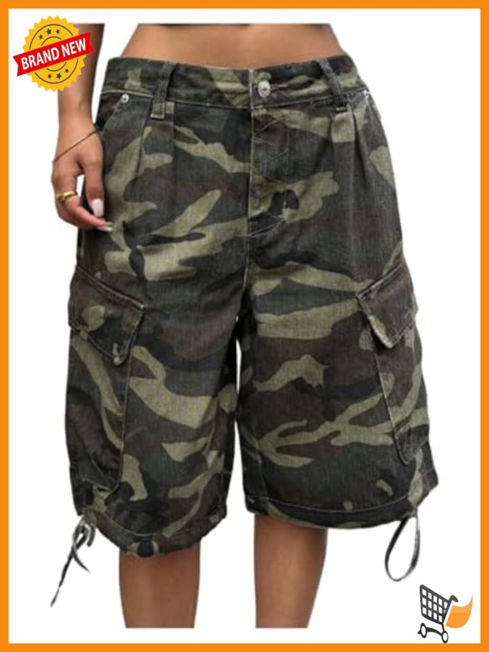 WDIRARA Women's Camo Denim Cargo Shorts Letter Graphic Baggy Bermuda Shorts